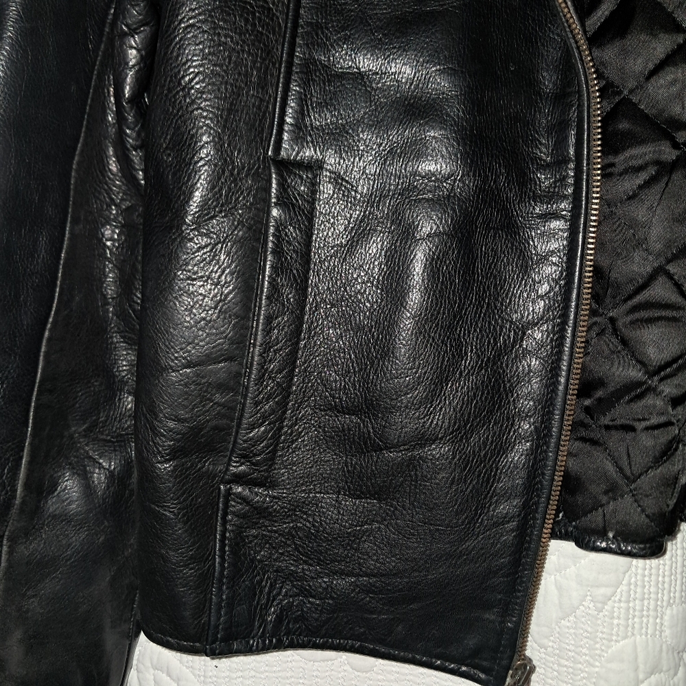 Moda Martani Lux Heavy Black Leather Motorcycle Style Jacket Unisex Large - Picture 2 of 11